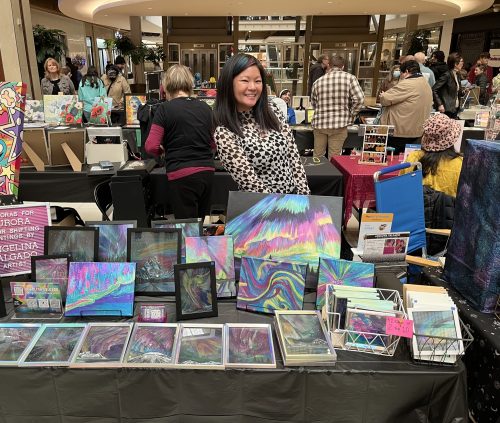 Artist displaying works at the 2023 Rockland Arts Festival at the Palisades Center